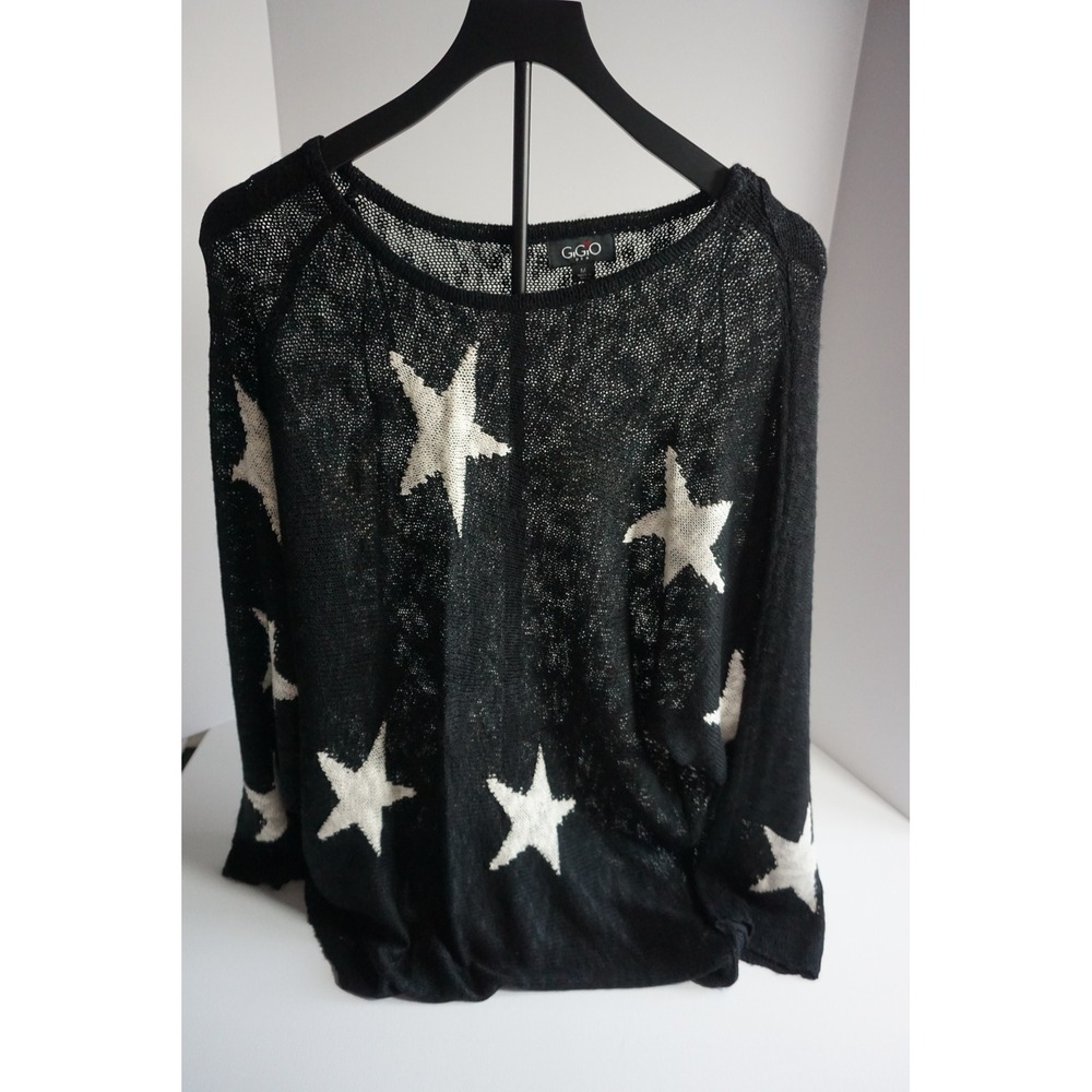 GIGIO USA Black White Star Print Open Knit Oversized Sweater TC1400 Medium - Picture 12 of 14